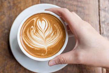Hot Latte on a Wooden Table 