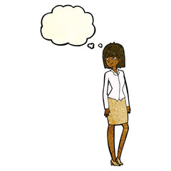 cartoon pretty businesswoman with thought bubble
