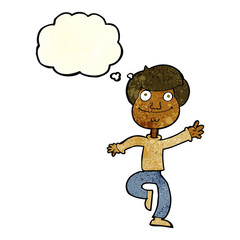 cartoon dancing man with thought bubble
