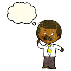 cartoon newsreader man with idea with thought bubble