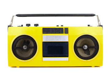 Retro yellow ghetto blaster isolated on white with clipping path