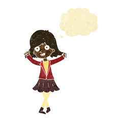 cartoon happy girl with thought bubble