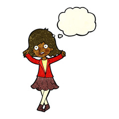 cartoon happy girl with thought bubble