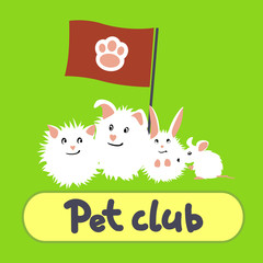 Greeting card with pets on a green background