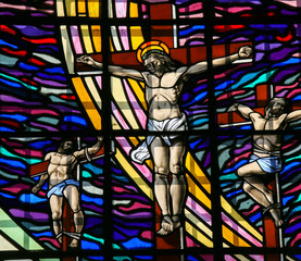 Crucifixion of Jesus - Stained Glass in Guimaraes