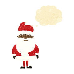 cartoon santa claus with thought bubble