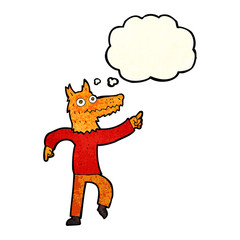 cartoon fox man with thought bubble