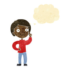 cartoon boy with idea with thought bubble