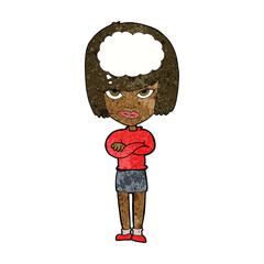 cartoon woman with folded arms imagining