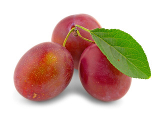 Fresh plums with leaf