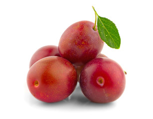 Fresh plums with leaf