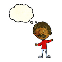 cartoon happy man with mustache with thought bubble