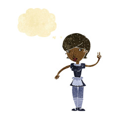 cartoon waitress taking order with thought bubble