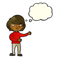 cartoon happy person with thought bubble