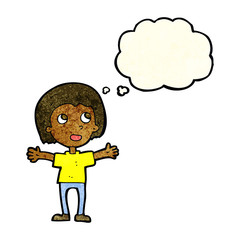 cartoon happy person with thought bubble