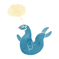 cartoon happy seal with thought bubble