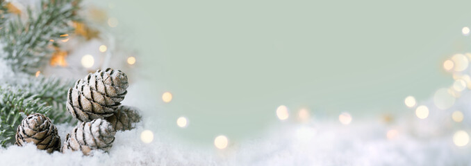 Christmas background  - snow landscape with sparkling lights - 92277652