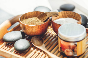 Fototapeta premium Natural eco-scrub in a wooden Cup