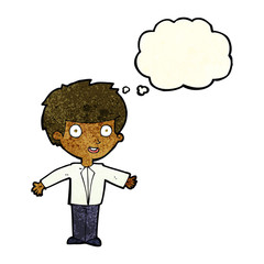 cartoon happy boy with thought bubble