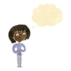 cartoon excited woman with thought bubble