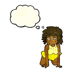 cartoon woman doing pin-up pose with thought bubble
