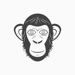 Monkey head monochrome vector illustration. Front face.