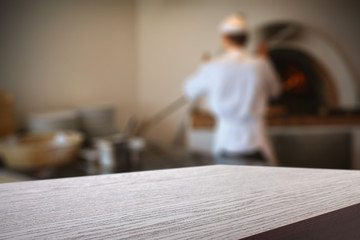 desk and kitchen space 