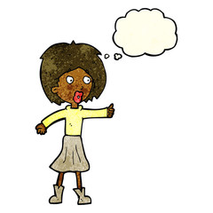cartoon woman  with thought bubble