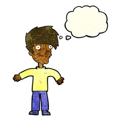 cartoon happy man with thought bubble