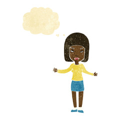 cartoon annoyed woman with thought bubble