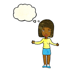 cartoon annoyed woman with thought bubble