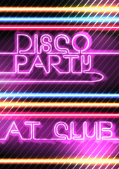 Neon Lights Disco Party Poster Background Template - Vector Illustration