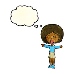 cartoon pointing woman with thought bubble