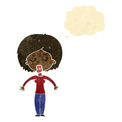 cartoon woman with closed eyes with thought bubble