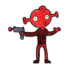 cartoon alien with ray gun