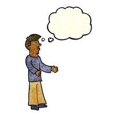 cartoon curious man with thought bubble