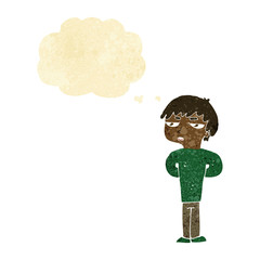 cartoon antisocial boy with thought bubble