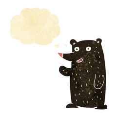 cartoon waving black bear with thought bubble