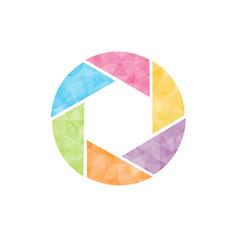 Colorful geometric shutter aperture logo. Vector illustration