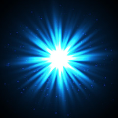 A blue color design with a burst. Vector light effect.