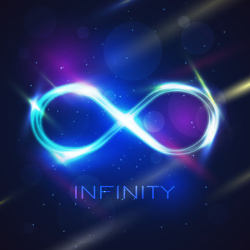 Neon light infinity symbol background. Vector illustration.
