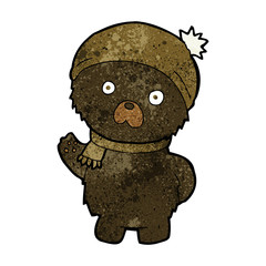 cartoon cute black bear in winter hat and scarf
