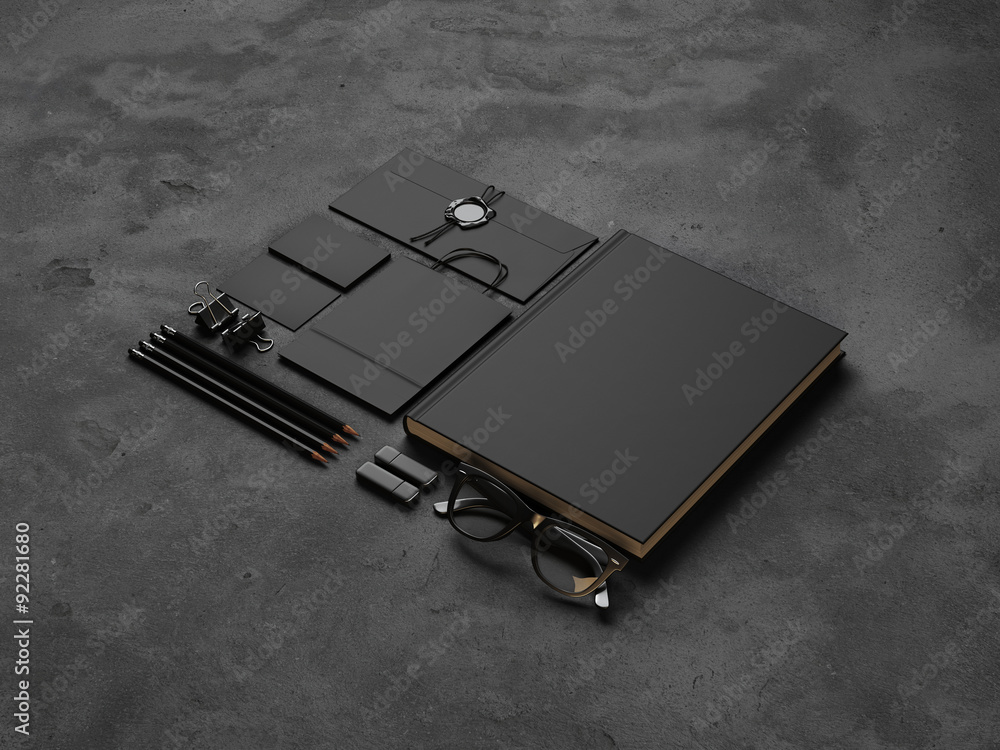 Poster set of mockup elements on the concrete background. 3d render