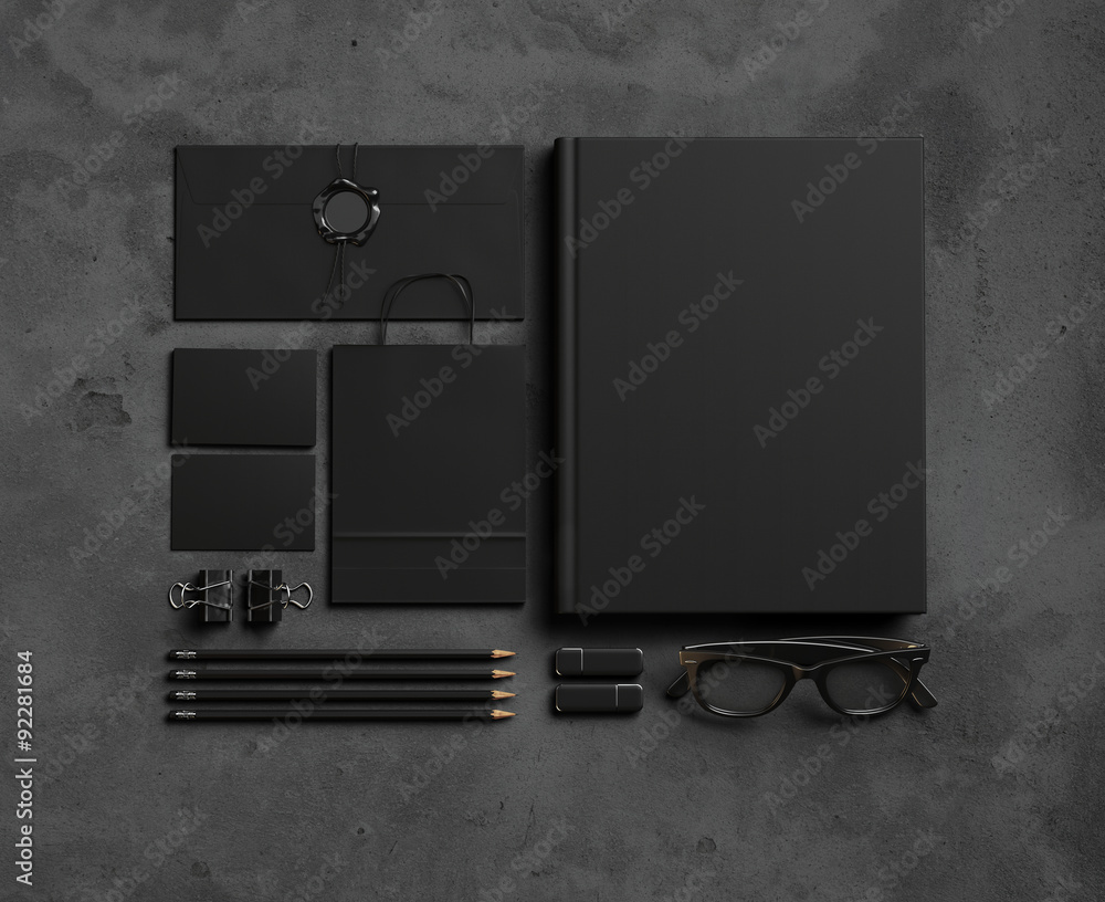 Poster set of mockup elements on the texture background. 3d render