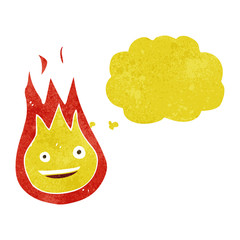 cartoon friendly fireball with thought bubble