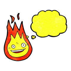 cartoon friendly fireball with thought bubble