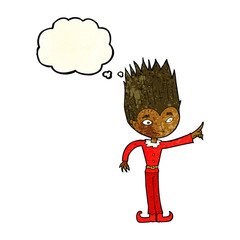 cartoon magic christmas elf with thought bubble