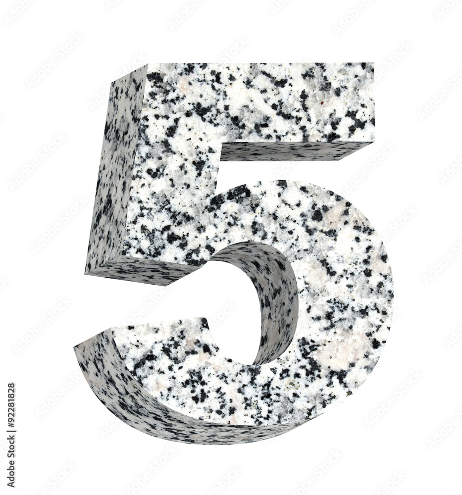 Fototapete Number from granite alphabet set isolated over white. Computer generated 3D photo rendering.