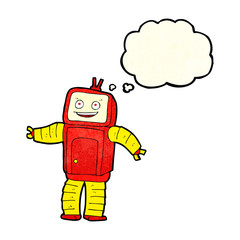 cartoon funny robot with thought bubble
