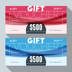 Gift Voucher Vector Design Print Template. Discount Card. Gift Certificate. 2 Color Themes. Vector Illustration